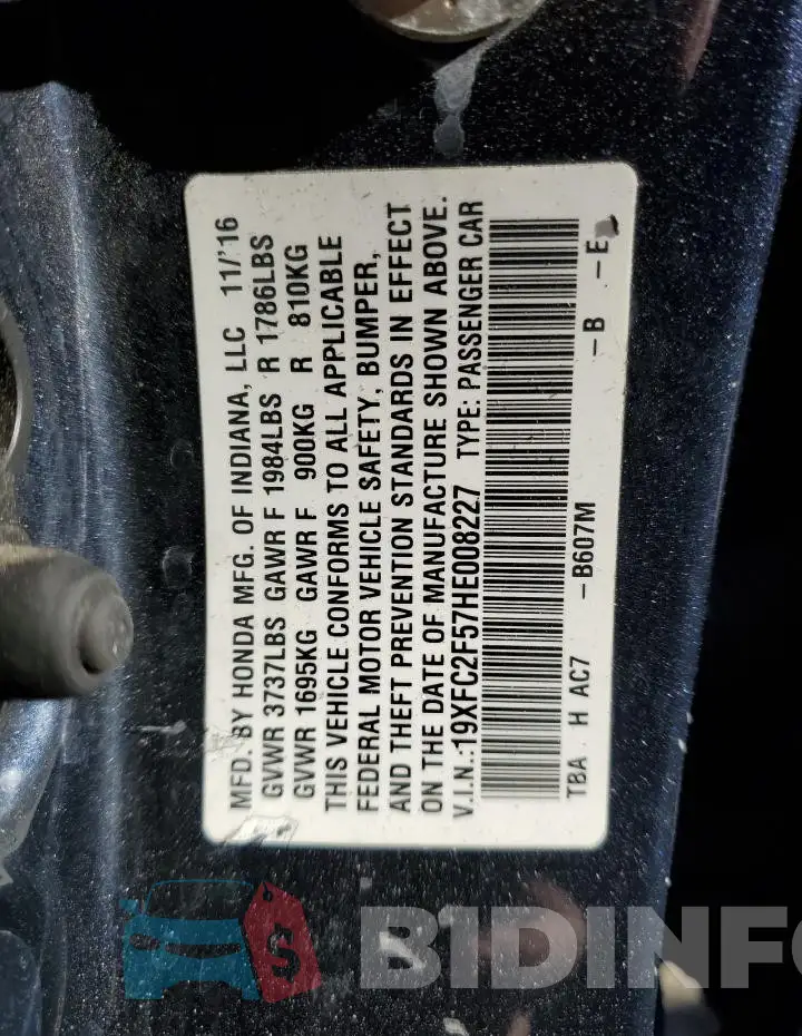 19XFC2F57HE008227 Photo# 13