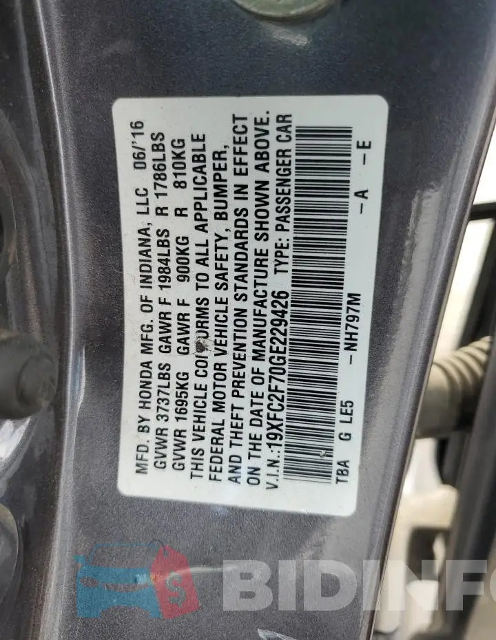 19XFC2F70GE229426 Photo# 12