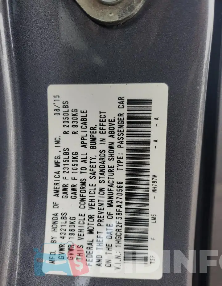1HGCR2F58FA270566 Photo# 12