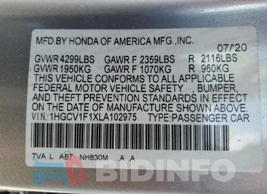 1HGCV1F1XLA102975 Photo# 12