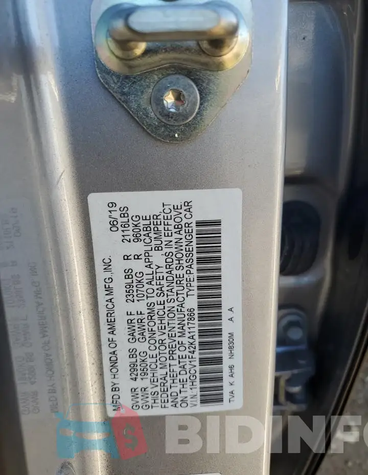 1HGCV1F42KA117866 Photo# 12