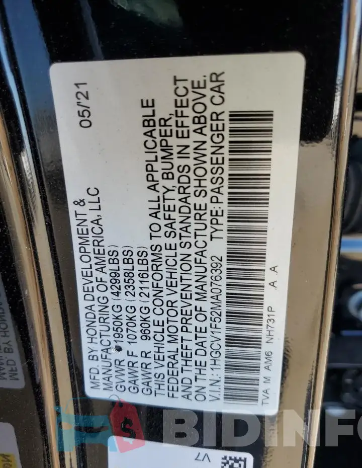 1HGCV1F52MA076392 Photo# 13