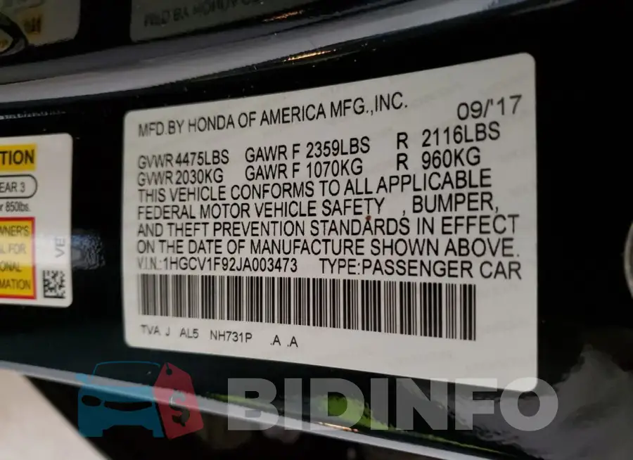 1HGCV1F92JA003473 Photo# 12