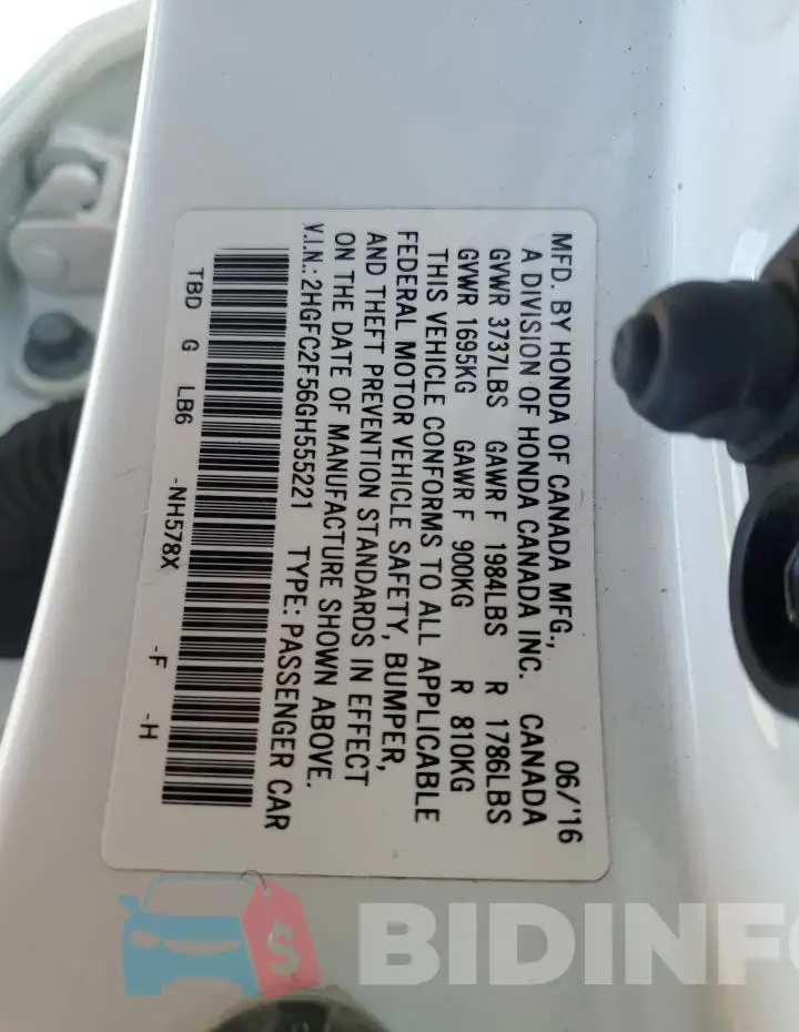 2HGFC2F56GH555221 Photo# 12