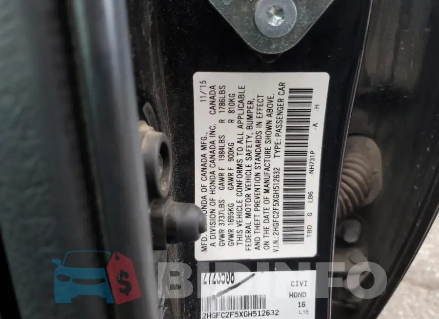2HGFC2F5XGH512632 Photo# 12