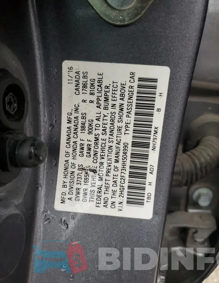 2HGFC2F73HH504990 Photo# 12
