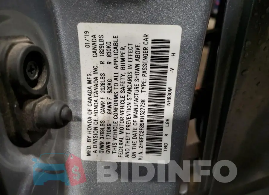 2HGFC2F89KH527738 Photo# 12