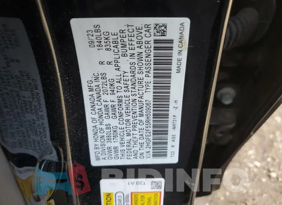 2HGFE2F55RH509067 Photo# 12