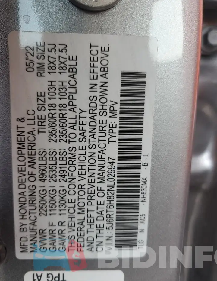 5J6RT6H82NL029947 Photo# 13