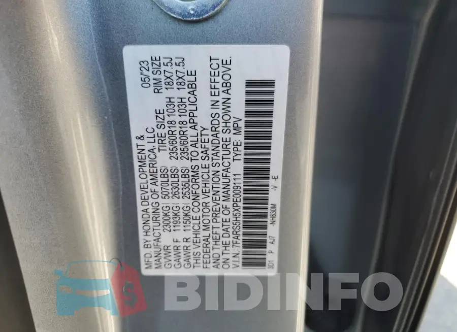7FARS5H5XPE009111 Photo# 14