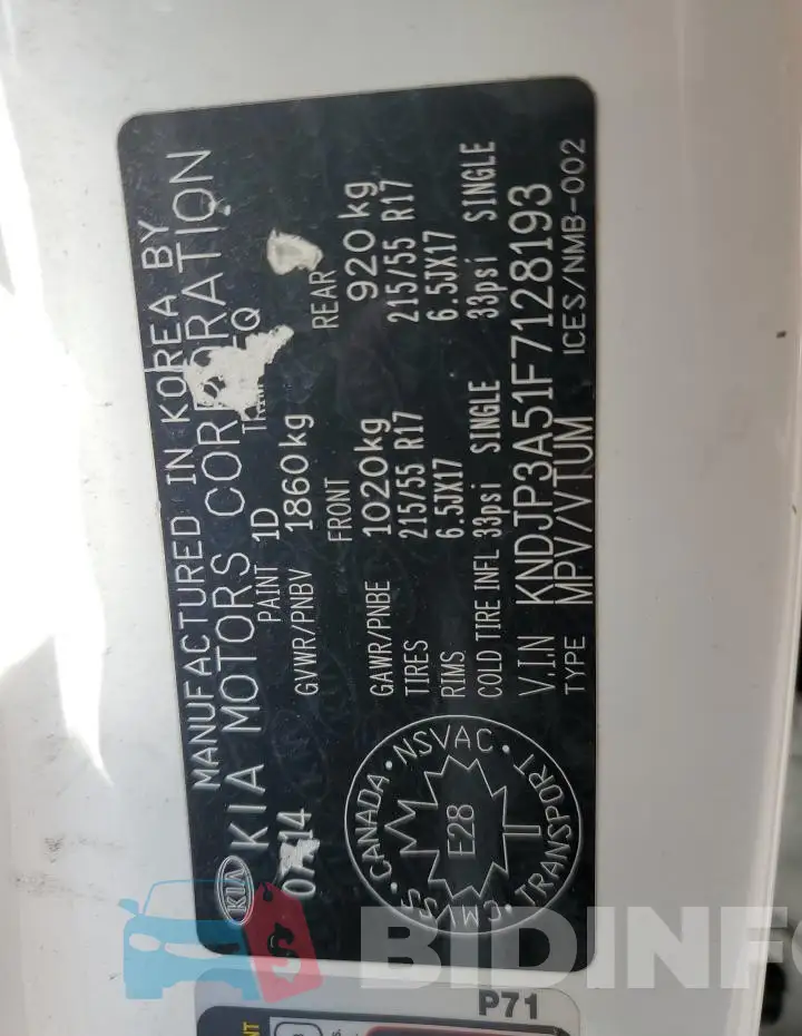 KNDJP3A51F7128193 Photo# 13