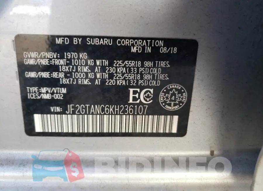 JF2GTANC6KH236107 Photo# 14