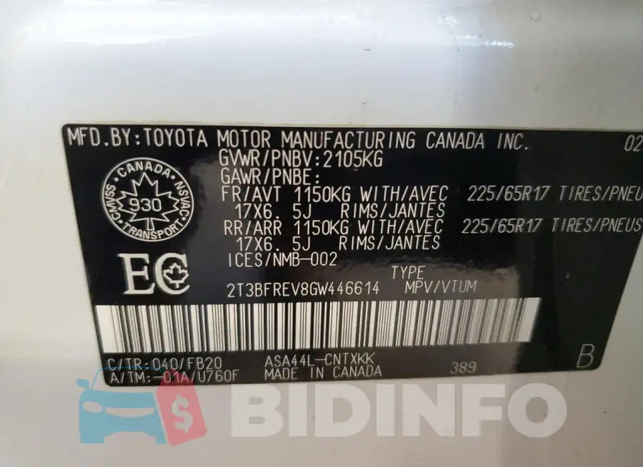 2T3BFREV8GW446614 Photo# 13