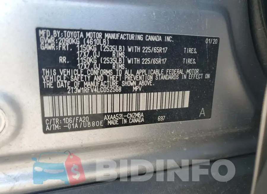 2T3W1RFV4LC052568 Photo# 14
