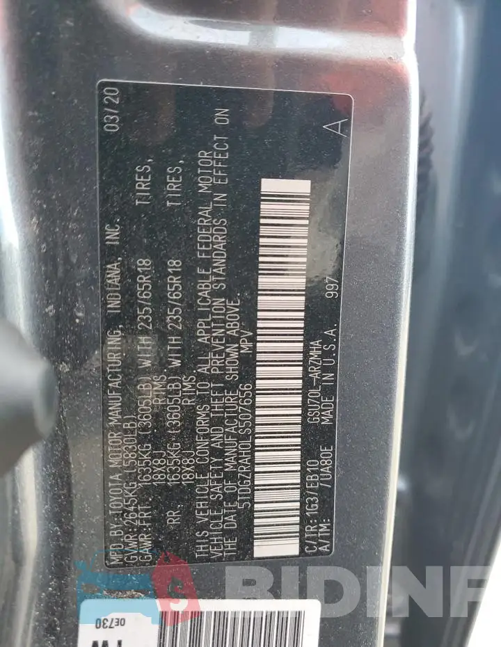 5TDGZRAH0LS507656 Photo# 12
