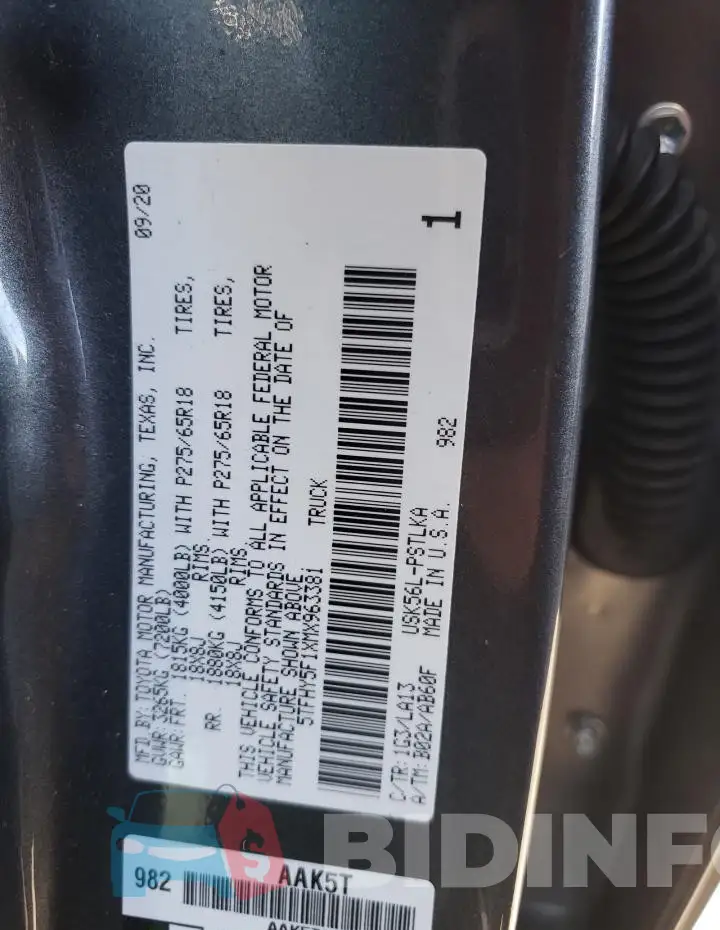 5TFHY5F1XMX963381 Photo# 12