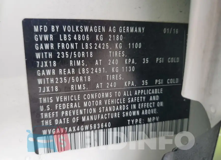 WVGAV7AX4GW583640 Photo# 13