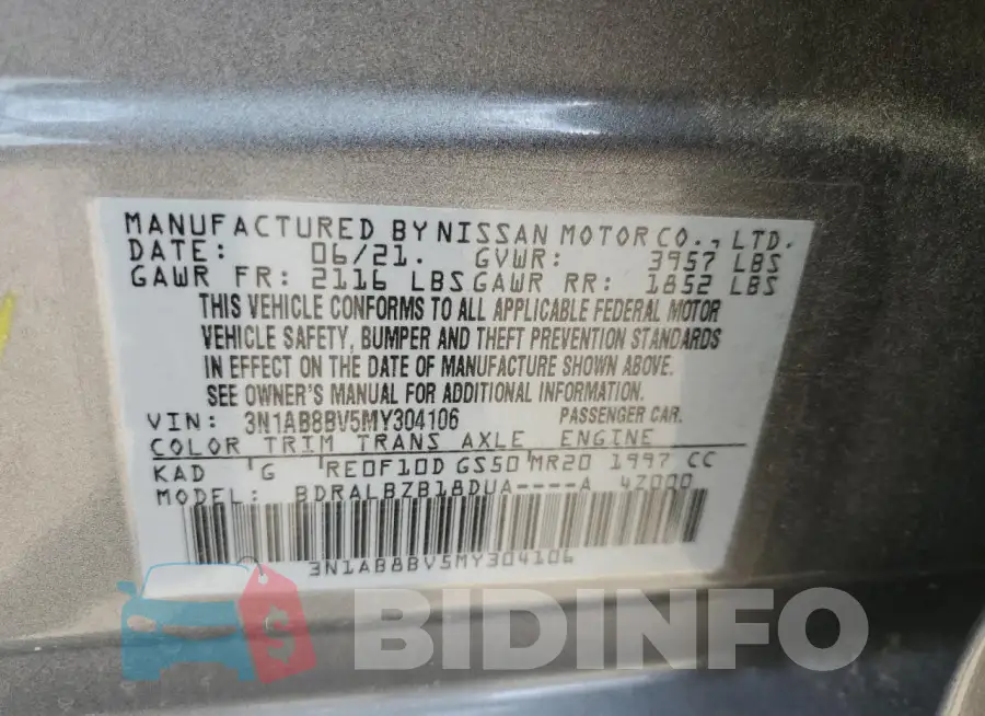 3N1AB8BV5MY304106 Photo# 12