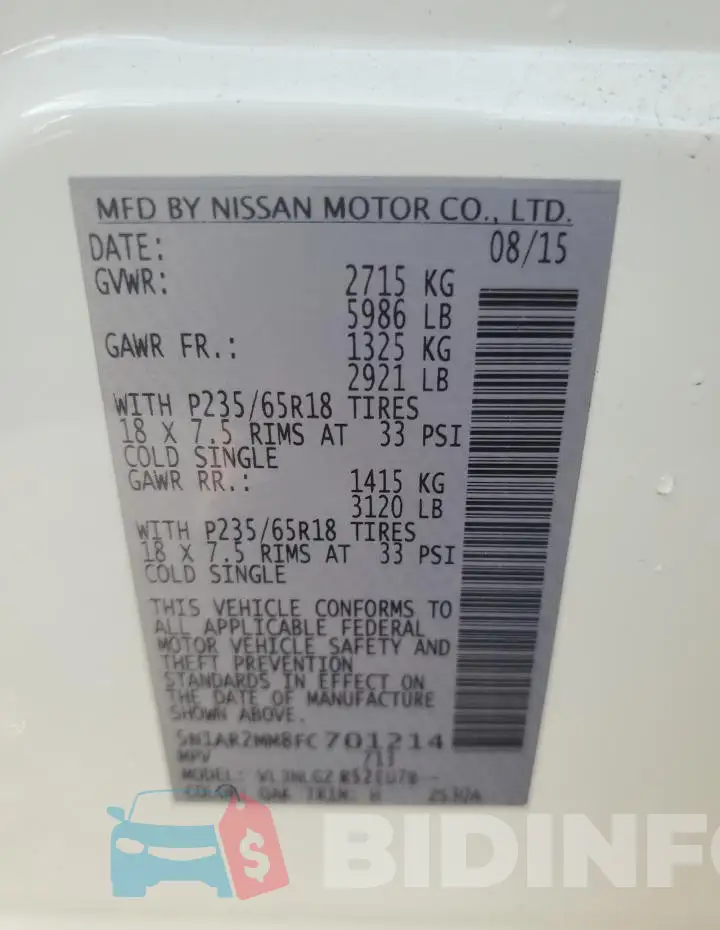 5N1AR2MM8FC701214 Photo# 13