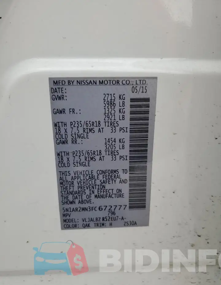5N1AR2MN3FC672777 Photo# 12