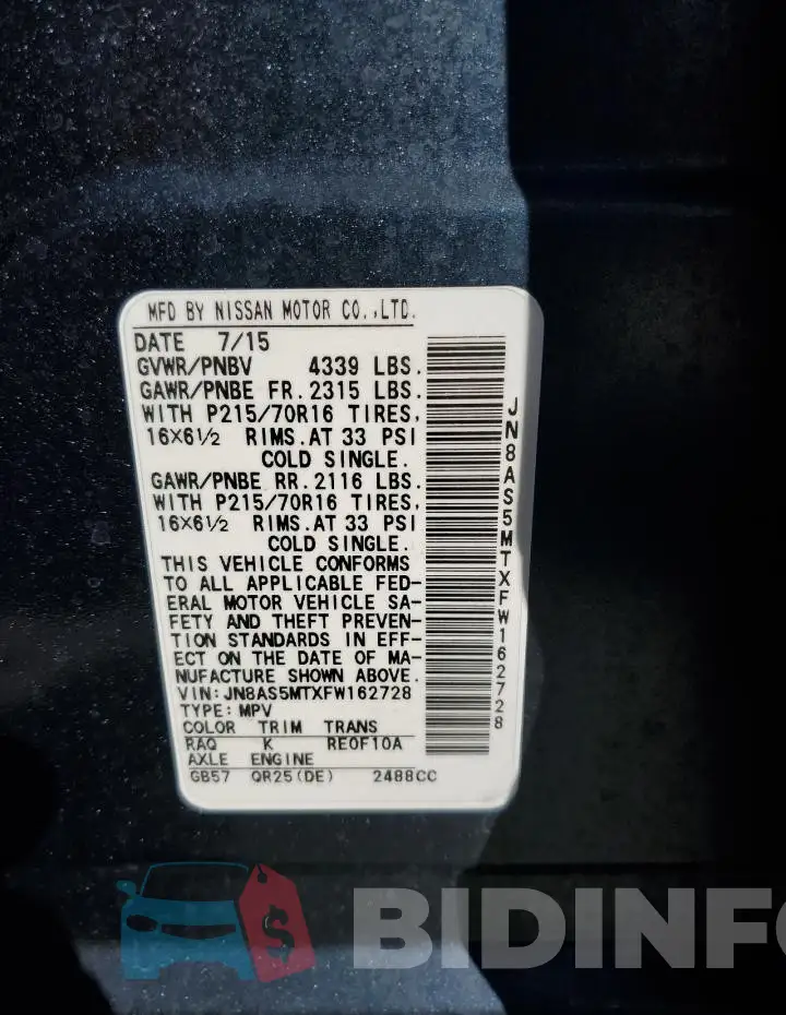 JN8AS5MTXFW162728 Photo# 13