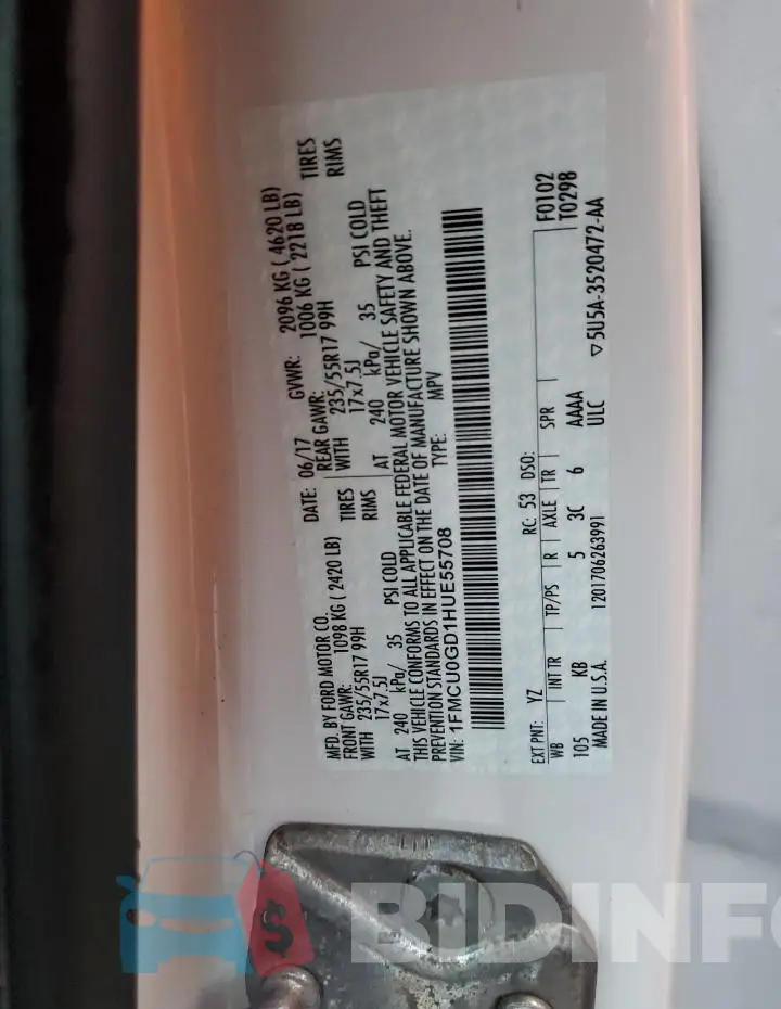 1FMCU0GD1HUE55708 Photo# 13
