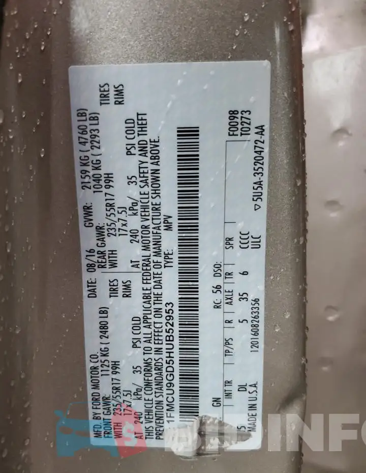 1FMCU9GD5HUB52953 Photo# 13