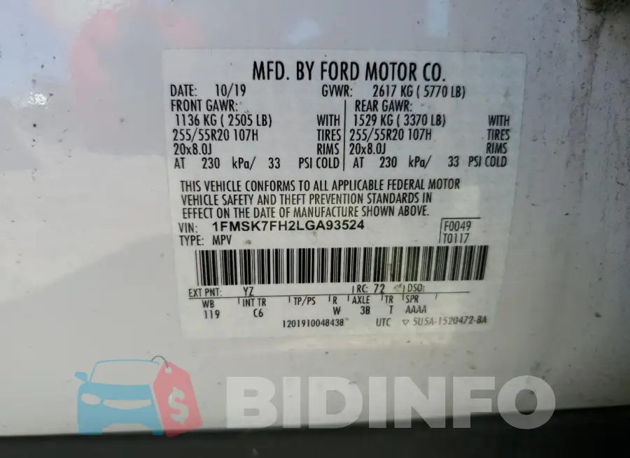 1FMSK7FH2LGA93524 Photo# 14