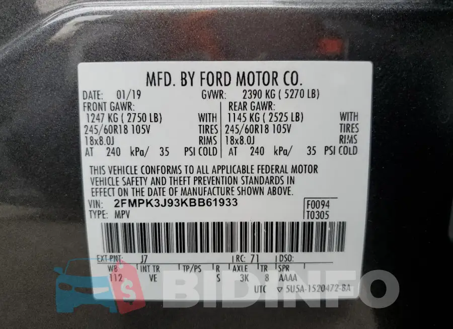 2FMPK3J93KBB61933 Photo# 13