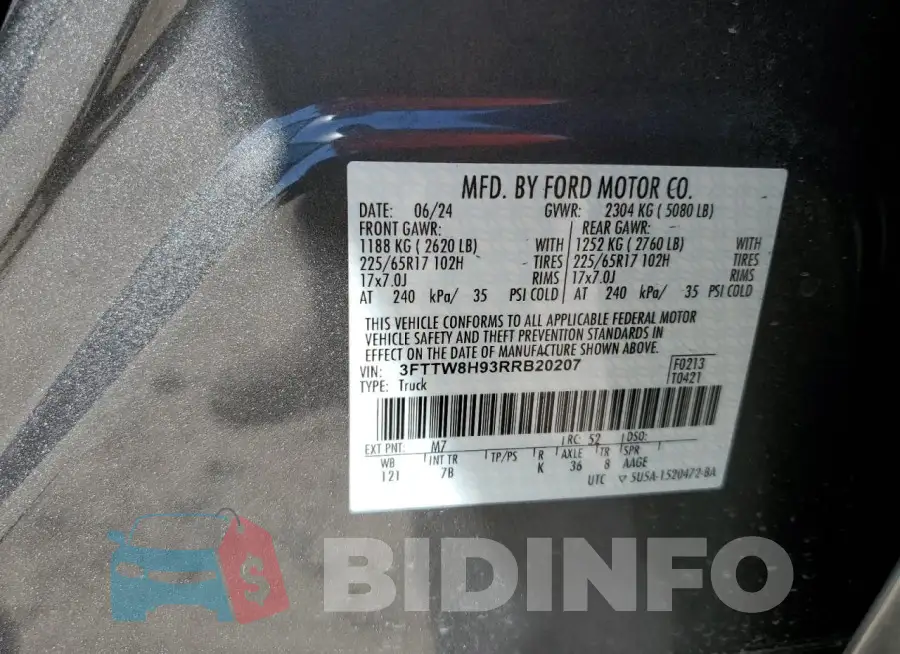 3FTTW8H93RRB20207 Photo# 12