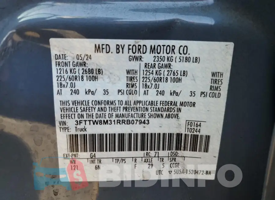 3FTTW8M31RRB07943 Photo# 12
