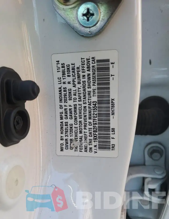 19XFB2F97FE215543 Photo# 12