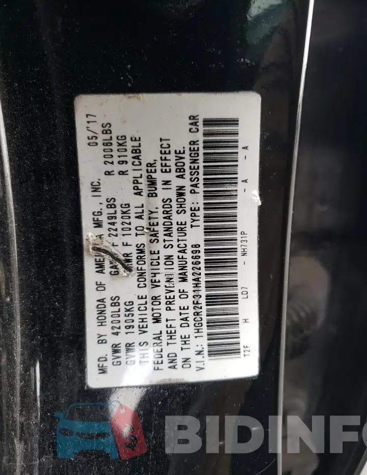 1HGCR2F31HA226698 Photo# 12