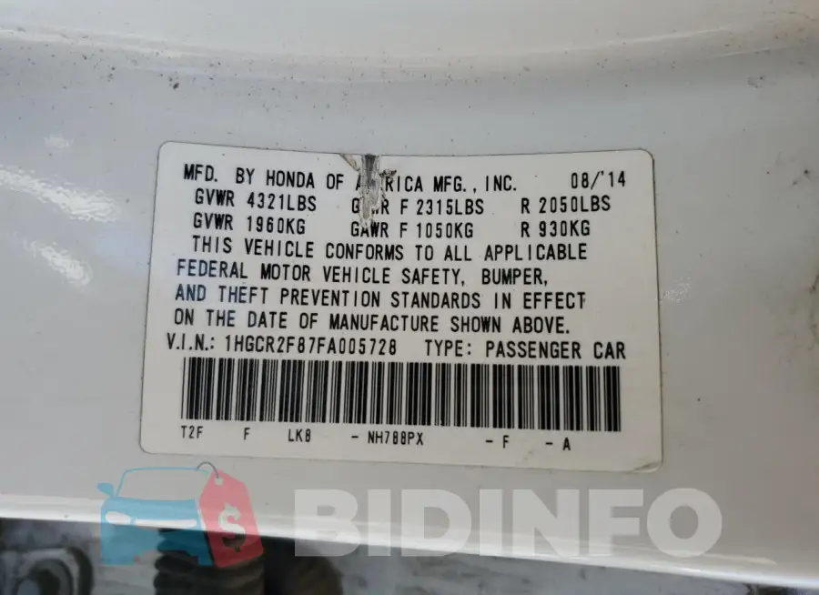 1HGCR2F87FA005728 Photo# 13