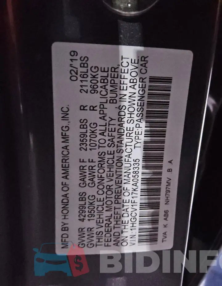 1HGCV1F17KA058335 Photo# 13