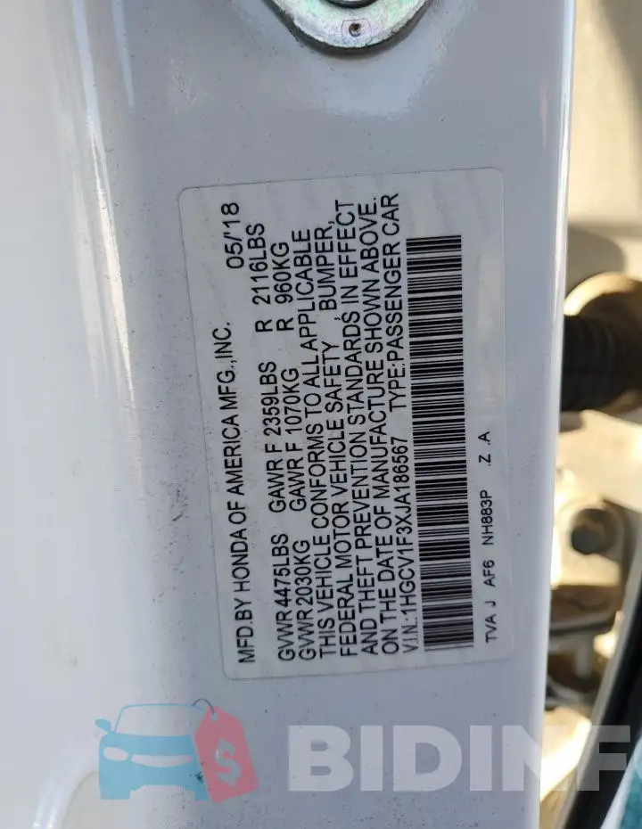 1HGCV1F3XJA186567 Photo# 12