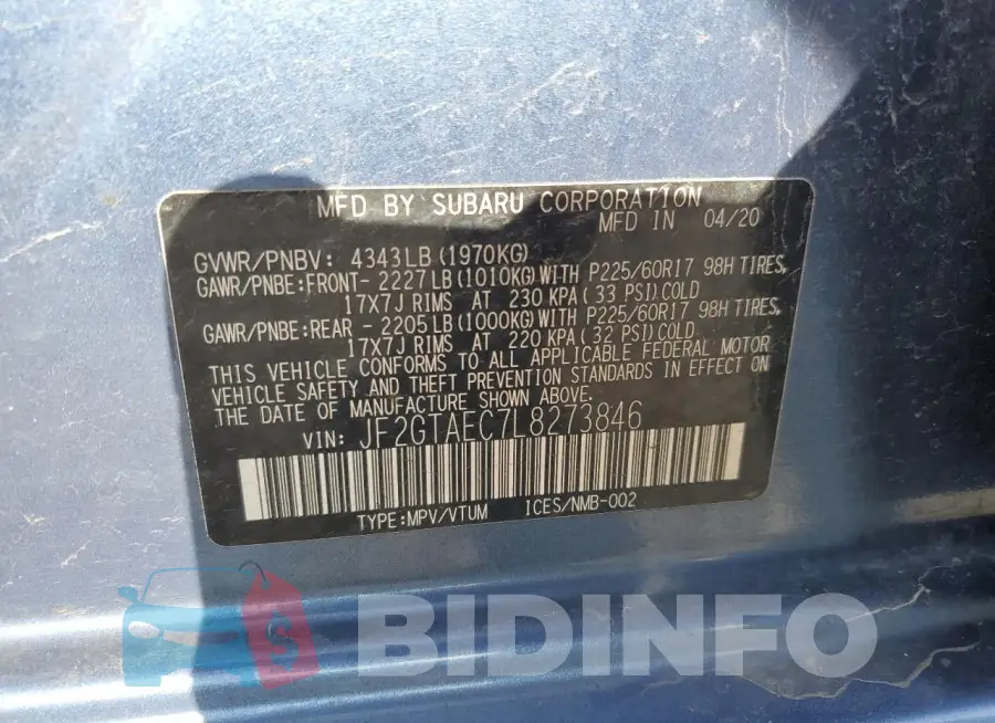 JF2GTAEC7L8273846 Photo# 12