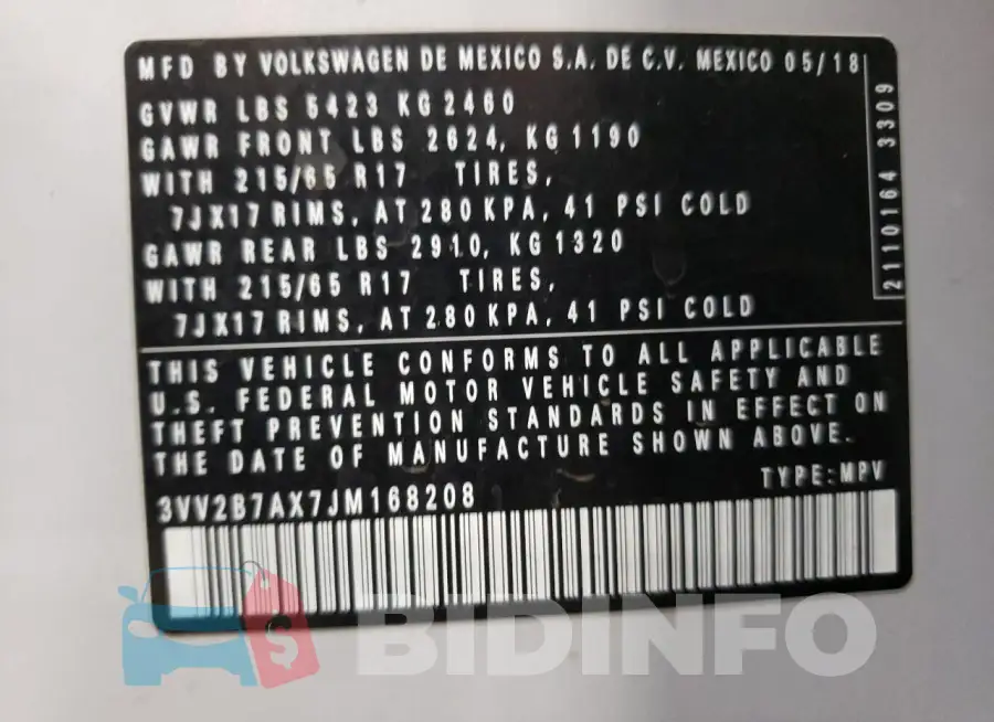 3VV2B7AX7JM168208 Photo# 13