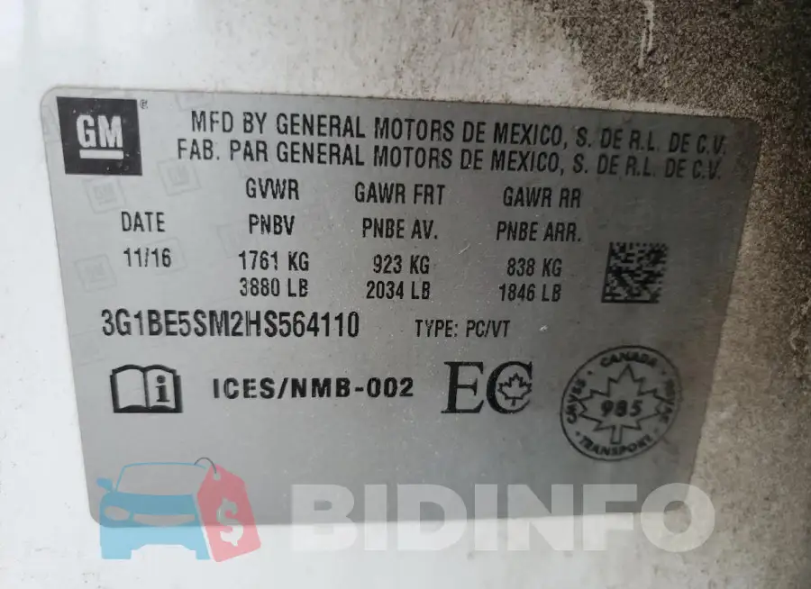 3G1BE5SM2HS564110 Photo# 12