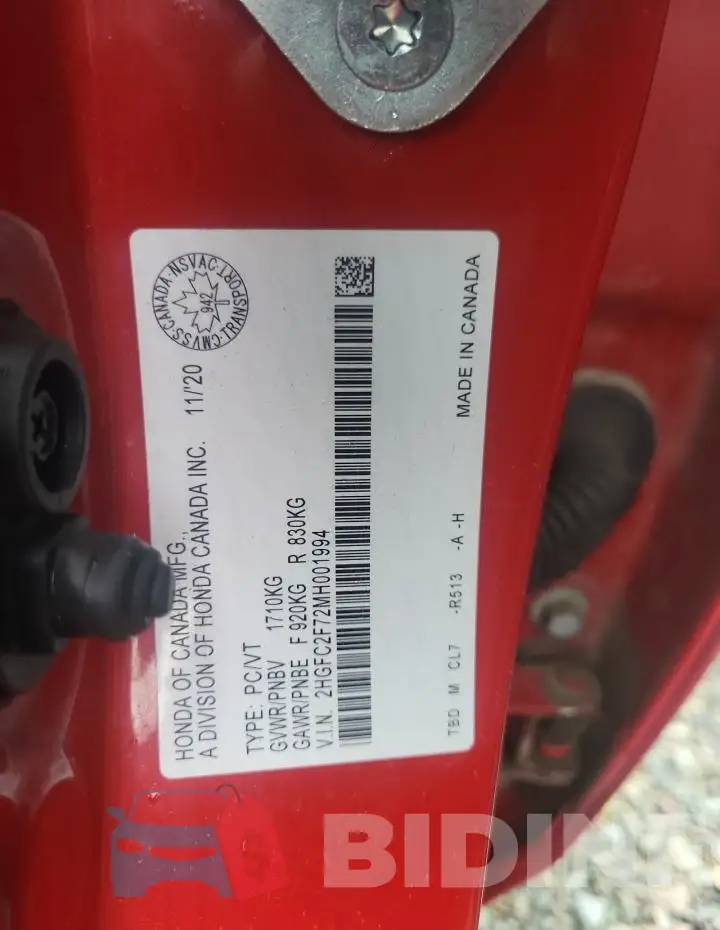 2HGFC2F72MH001994 Photo# 12