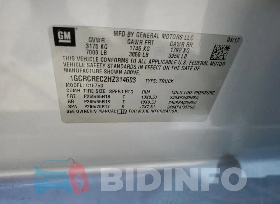 1GCRCREC2HZ314603 Photo# 12