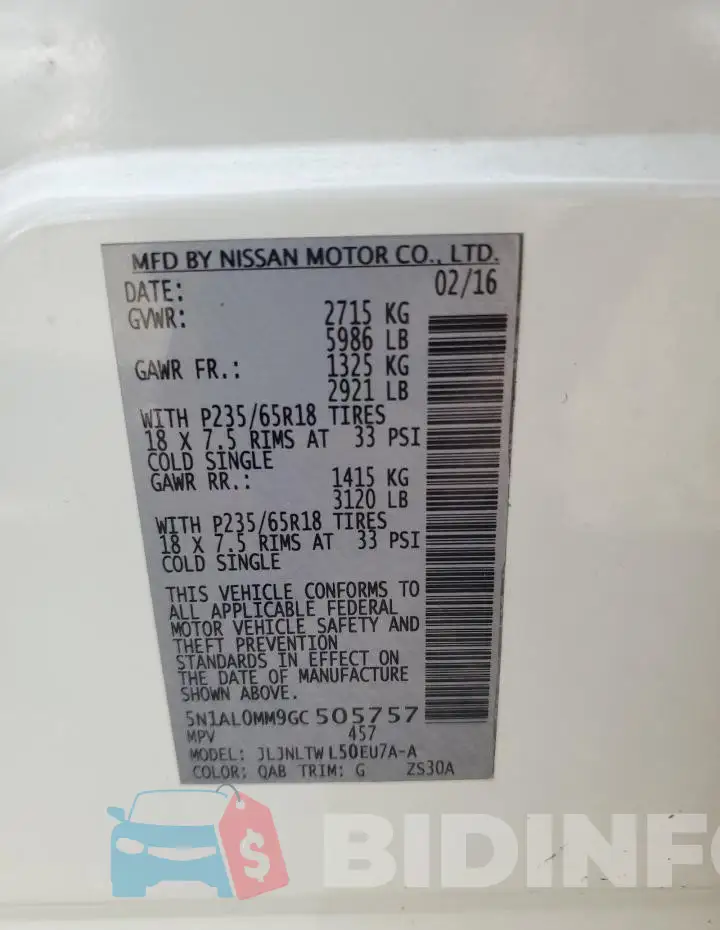 5N1AL0MM9GC505757 Photo# 14