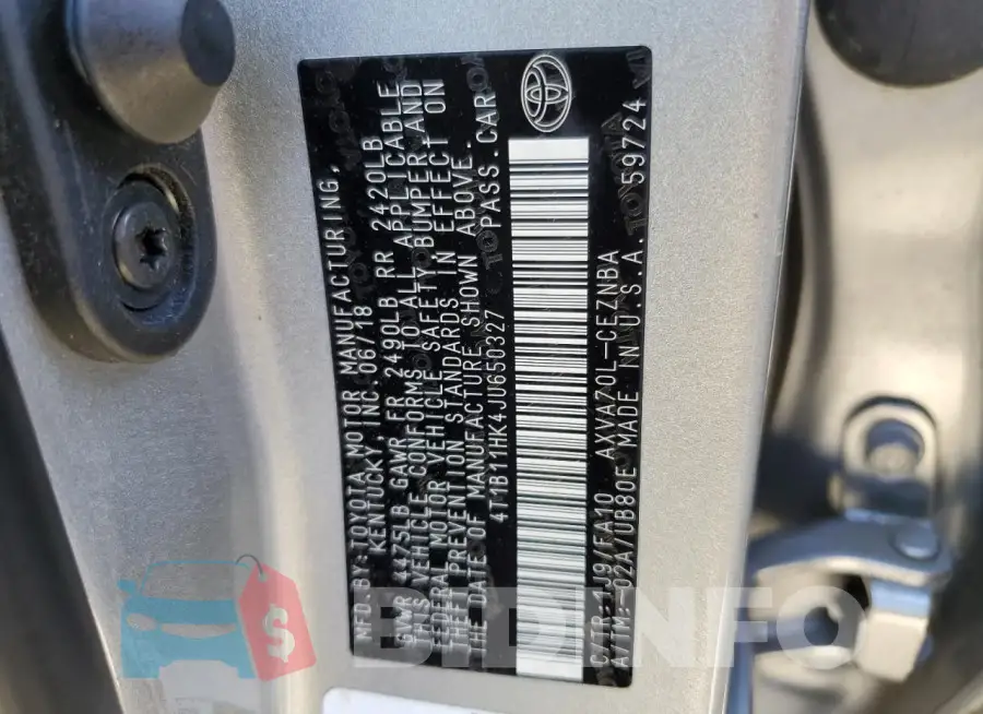 4T1B11HK4JU650327 Photo# 12