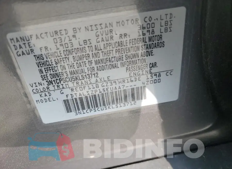 3N1CP5CU5KL513712 Photo# 12