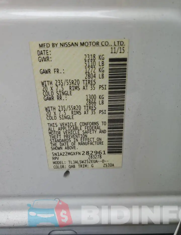 5N1AZ2MGXFN282961 Photo# 13