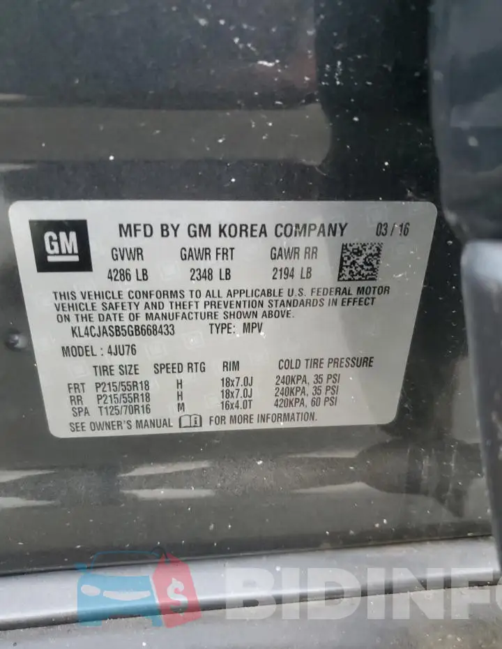 KL4CJASB5GB668433 Photo# 14