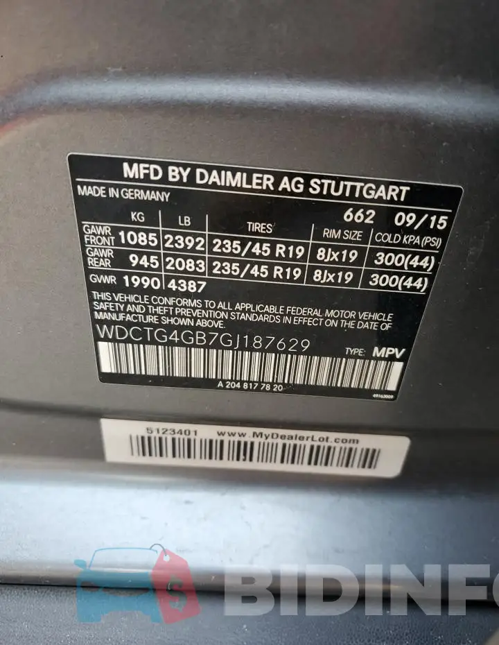 WDCTG4GB7GJ187629 Photo# 13