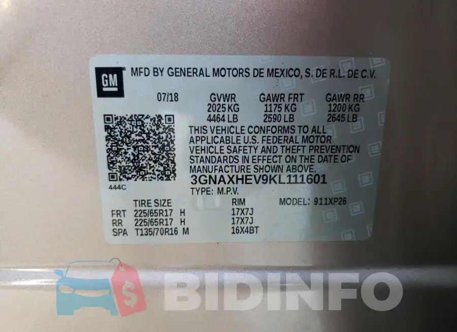 3GNAXHEV9KL111601 Photo# 13