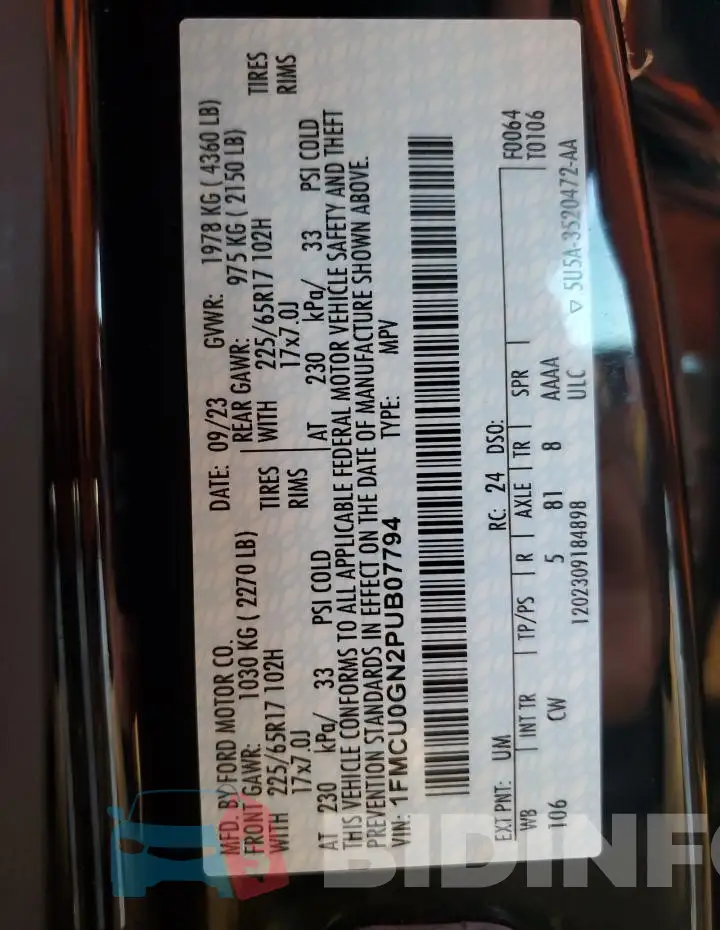 1FMCU0GN2PUB07794 Photo# 13