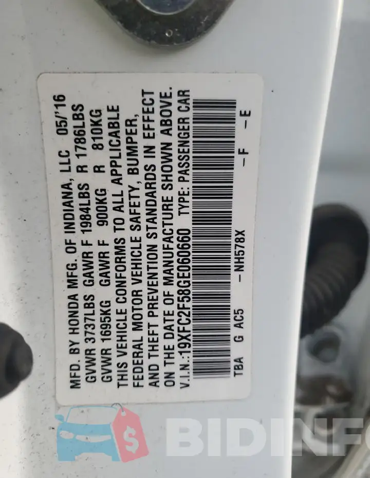 19XFC2F58GE060660 Photo# 12